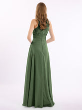 Long Chiffon Dress with Deep V Neck Decor with Lace Olive Green