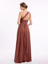 One Shoulder Flower Attached Chiffon Gown with Pockets Terracotta