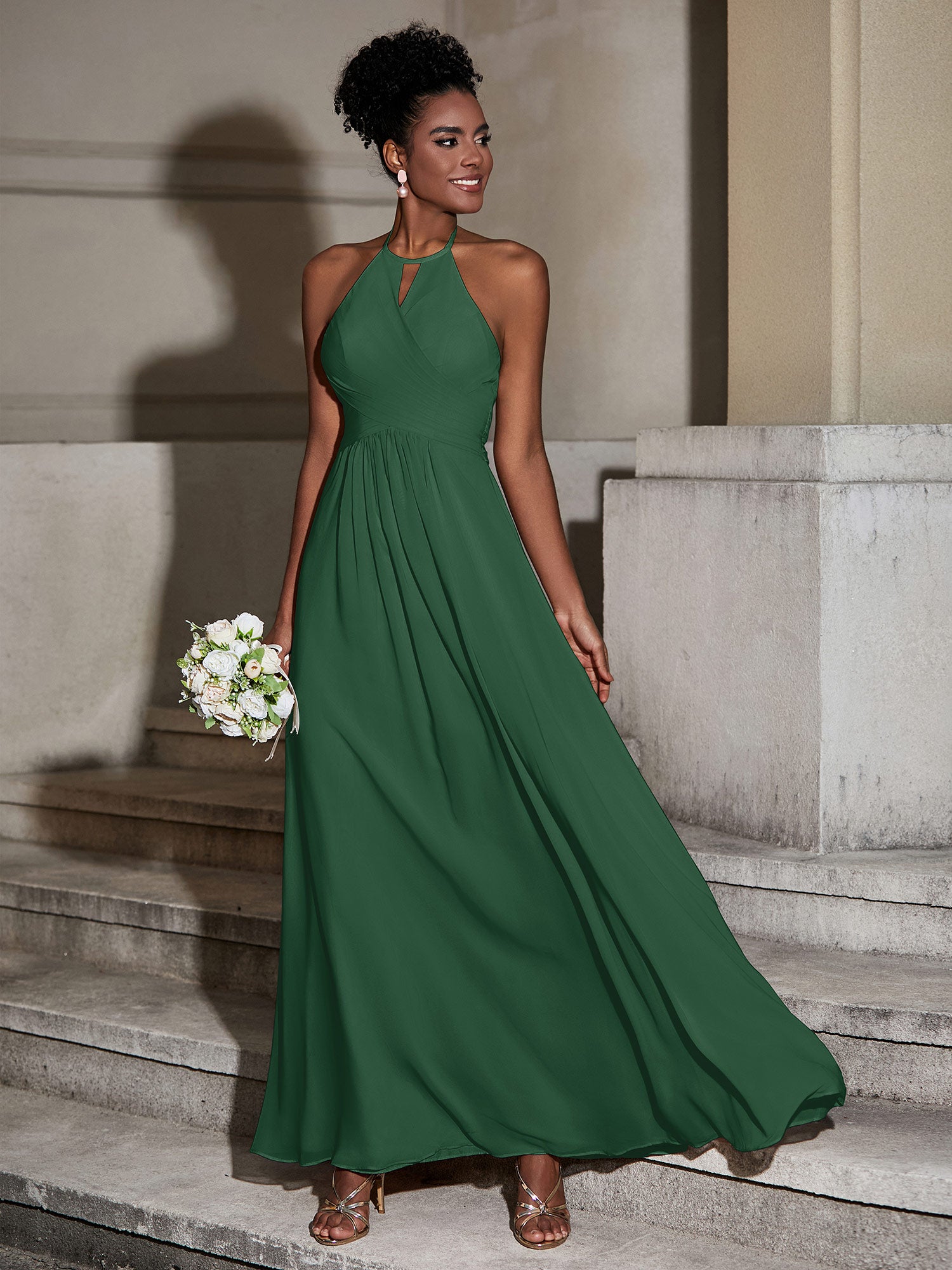 Long Chiffon Dress for Bridesmaid with Bow Lime Green main image 1