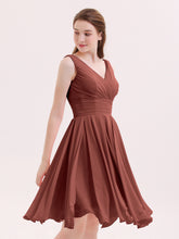 V-neck Short Chiffon Bridesmaid Gowns Terracotta