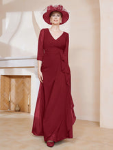 A-line Floor-Length Chiffon Pleated Dress Burgundy