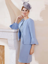 Elegant Long Sleeves Short Jacket Dusty Blue