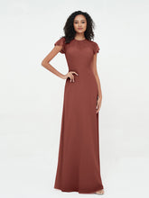 Illusion Neck Chiffon Dresses with Cap Sleeves Terracotta