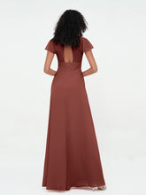 Illusion Neck Chiffon Dresses with Cap Sleeves Terracotta
