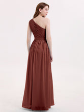 One Shoulder Chiffon Wedding Party Dresses Terracotta