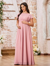 Elegant Empire Flutter Sleeves Floor Length Maxi Chiffon Dresses Dusty Rose