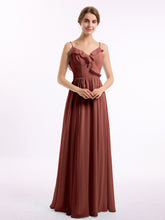 V-neck Chiffon Bridesmaid Gowns with Spaghetti Straps Terracotta
