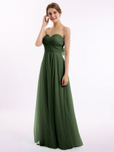 Long Strapless Tulle Gown with Sweetheart Neck Olive Green