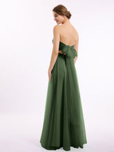 Long Strapless Tulle Gown with Sweetheart Neck Olive Green