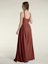 Full Skit Chiffon Bridesmaid Dress with Y Neck Terracotta