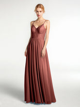 Spaghetti Strap Chiffon Dress with Lace Top Terracotta