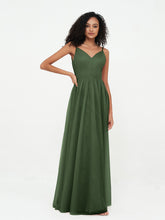 Tulle Pleated Bodice Spaghetti Straps Dresses Olive Green
