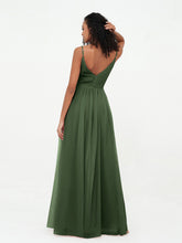 Tulle Pleated Bodice Spaghetti Straps Dresses Olive Green