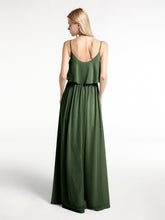 Spaghetti Strap Scoop Neck Ruffle Bodice Dress Olive Green