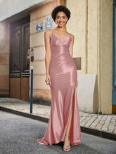 Spaghetti Straps Mermaid Polyester Prom Dresses Dusty Rose