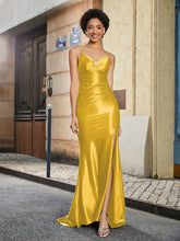 Spaghetti Straps Mermaid Polyester Prom Dresses Marigold