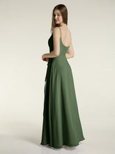 Spaghetti Strap Simple Dress with Slit Olive Green