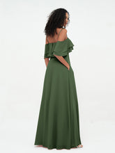 Spaghetti Straps Chiffon Dresses with Ruffle Olive Green