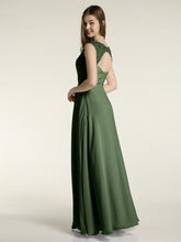 Lace Strap V Neckline Chiffon Bridesmaid Dress Olive Green