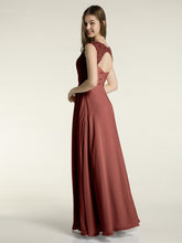 Lace Strap V Neckline Chiffon Bridesmaid Dress Terracotta