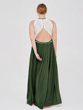 Ivory Lace Bodice Halter Long Dresses Olive Green