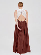 Ivory Lace Bodice Halter Long Dresses Terracotta