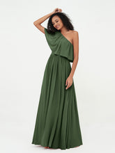 A-line One Shoulder Chiffon Max Dresses Olive Green