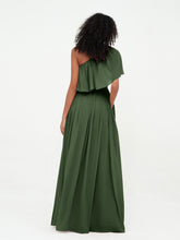 A-line One Shoulder Chiffon Max Dresses Olive Green