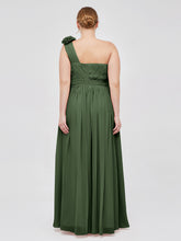 Long Chiffon Dresses with FLOWERS Olive Green