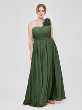 Long Chiffon Dresses with FLOWERS Olive Green