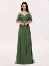 Lace and Chiffon Full Length Dresses Olive Green