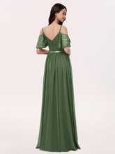 Lace and Chiffon Full Length Dresses Olive Green