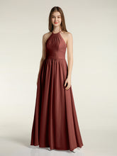 Chiffon Long Bridesmaid Gown with Halter Neck Terracotta