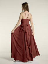 Chiffon Long Bridesmaid Gown with Halter Neck Terracotta