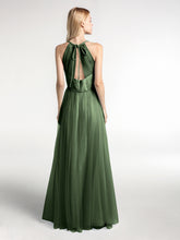 Twist Straps V Neckline Tulle Maxi Dress Olive Green