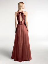Twist Straps V Neckline Tulle Maxi Dress Terracotta