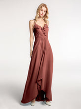 Chiffon Spaghetti Strap Ruffles High Low Dress Terracotta