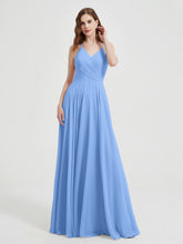 V-neck Bridesmaid Dress with Cross Back Blue
