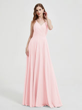 V-neck Bridesmaid Dress with Cross Back Blushing Pink