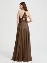 V-neck Bridesmaid Dress with Cross Back Brown