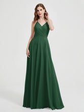 V-neck Bridesmaid Dress with Cross Back Dark Green