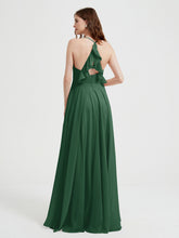 V-neck Bridesmaid Dress with Cross Back Dark Green