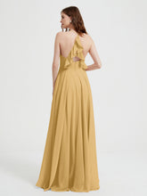 V-neck Bridesmaid Dress with Cross Back Gold
