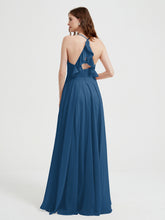 V-neck Bridesmaid Dress with Cross Back Ink Blue