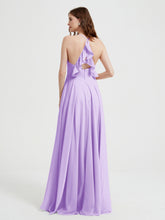 V-neck Bridesmaid Dress with Cross Back Lilac