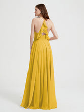 V-neck Bridesmaid Dress with Cross Back Marigold