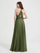 V-neck Bridesmaid Dress with Cross Back Olive Green