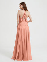 V-neck Bridesmaid Dress with Cross Back Papaya