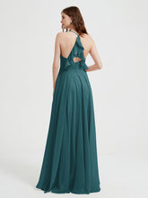 V-neck Bridesmaid Dress with Cross Back Peacock