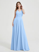 V-neck Bridesmaid Dress with Cross Back Sky Blue
